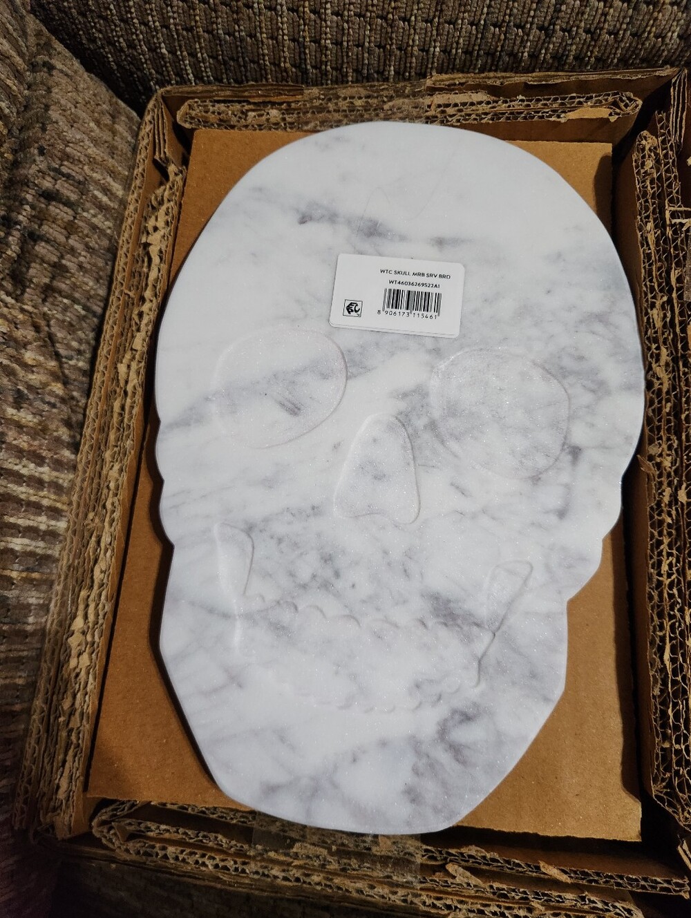 Halloween Skull Charcuterie Board 100% Marble Server 10x8in Way To Celebrate
